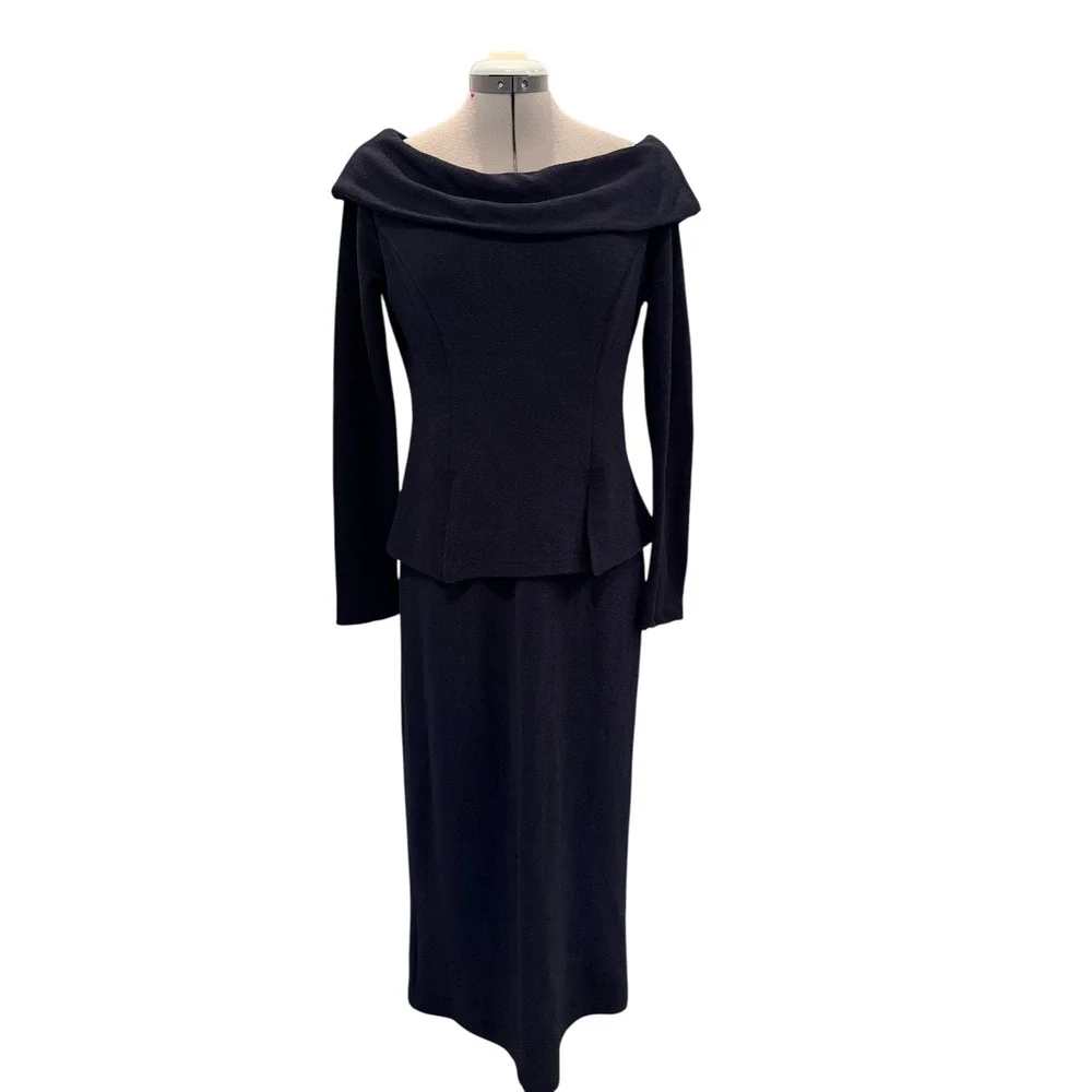 Nicole Studio New York VTG Navy Blue Portrait Collar Dress Size 10 Made in USA